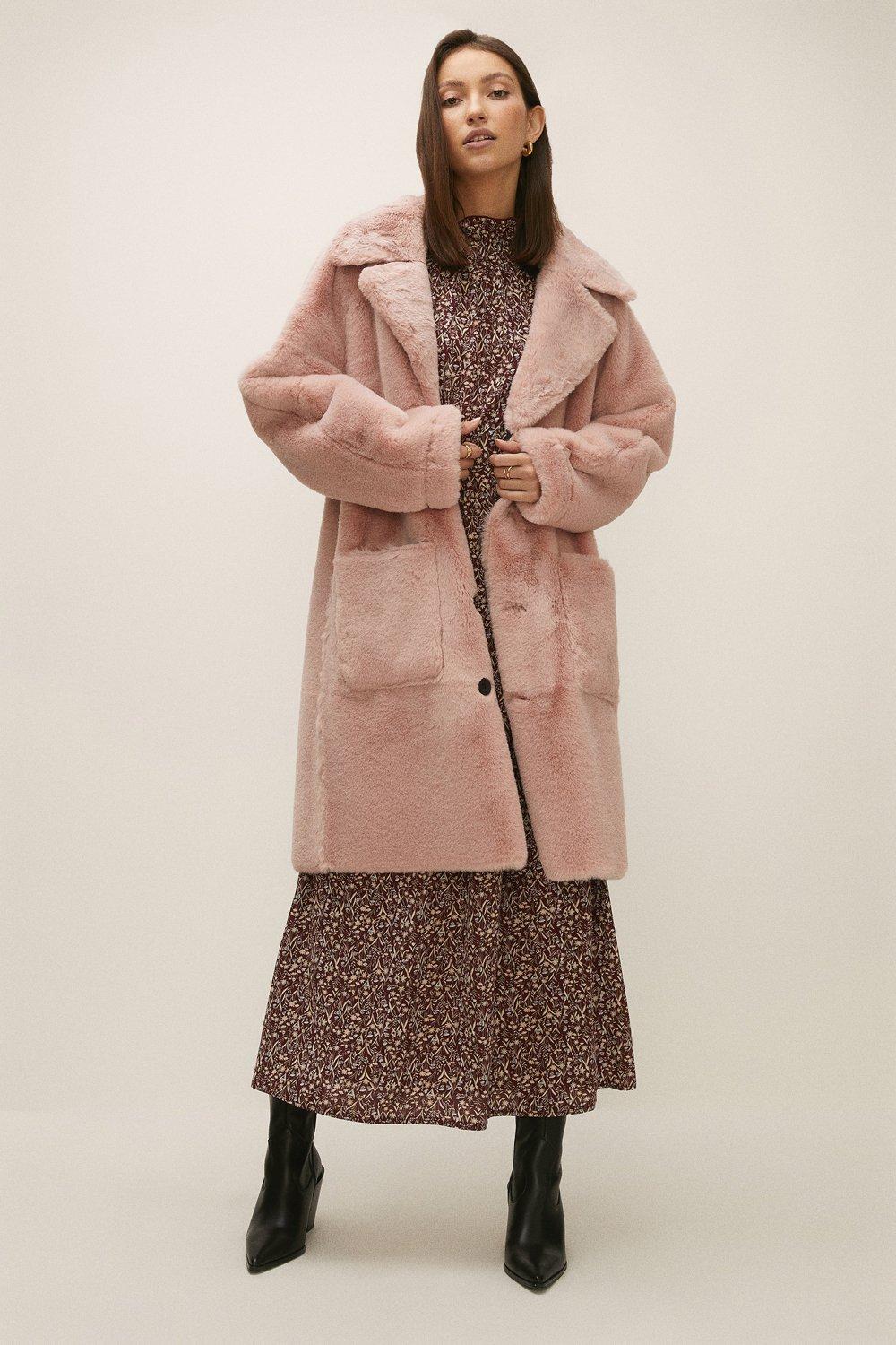 Oasis pale pink teddy on sale coat